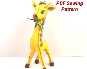 Felt Giraffe Sewing Pattern - Plushie Giraffe, Cute Giraffe, PDF pattern, felt sewing pattern, kidsroom decor, Baby Giraffe, handmade sewing