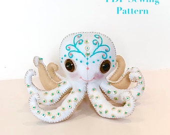 Felt Octopus PDF Sewing Pattern - Felt cute plushie baby 3D Octopus, sewing tutorial,  kidsroom decor, Stuffed embroidered toy, kids gift.