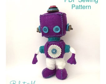 Felt Robot Sewing Pattern - Felt Man Robot Sewing Pattern PDF tutorial kidsroom decor sewing project toy plushie display holiday project