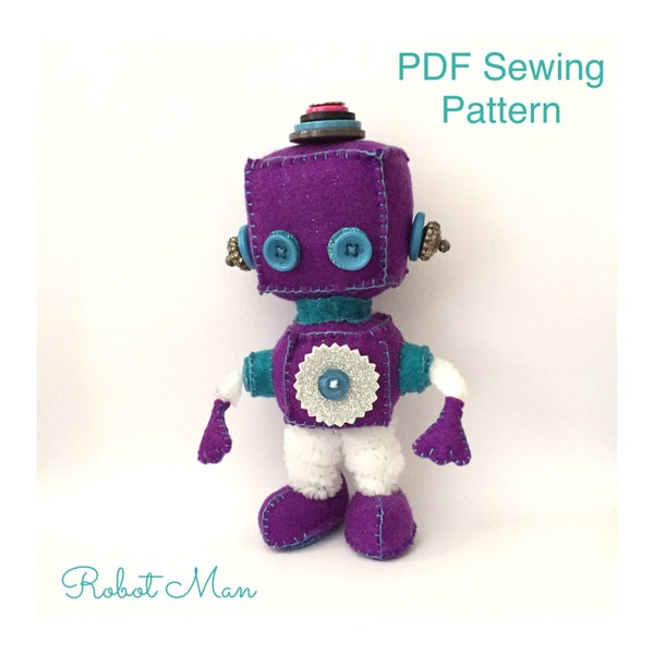 Felt Robot Sewing Pattern - Felt Man Robot Sewing Pattern PDF tutorial kidsroom decor sewing project toy plushie display holiday project
