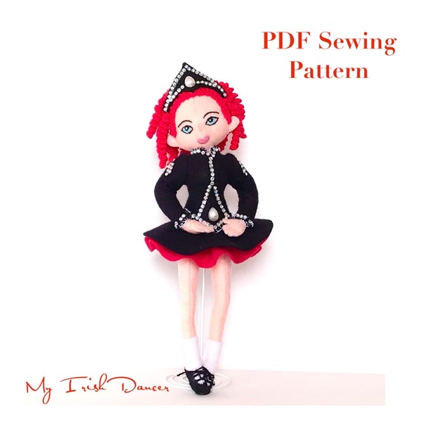 Felt Irish Dance Doll Display - PDF sewing pattern, felt Irish dancing doll decoration, kidsroomdecor, ornament, Irish dancer gift, felt diy