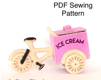 Felt Ice Cream Tricycle sewing pattern, Trike,  PDF sewing pattern, ice cream vendor, sewing tutorial, 3D felt bike display, arts & craft