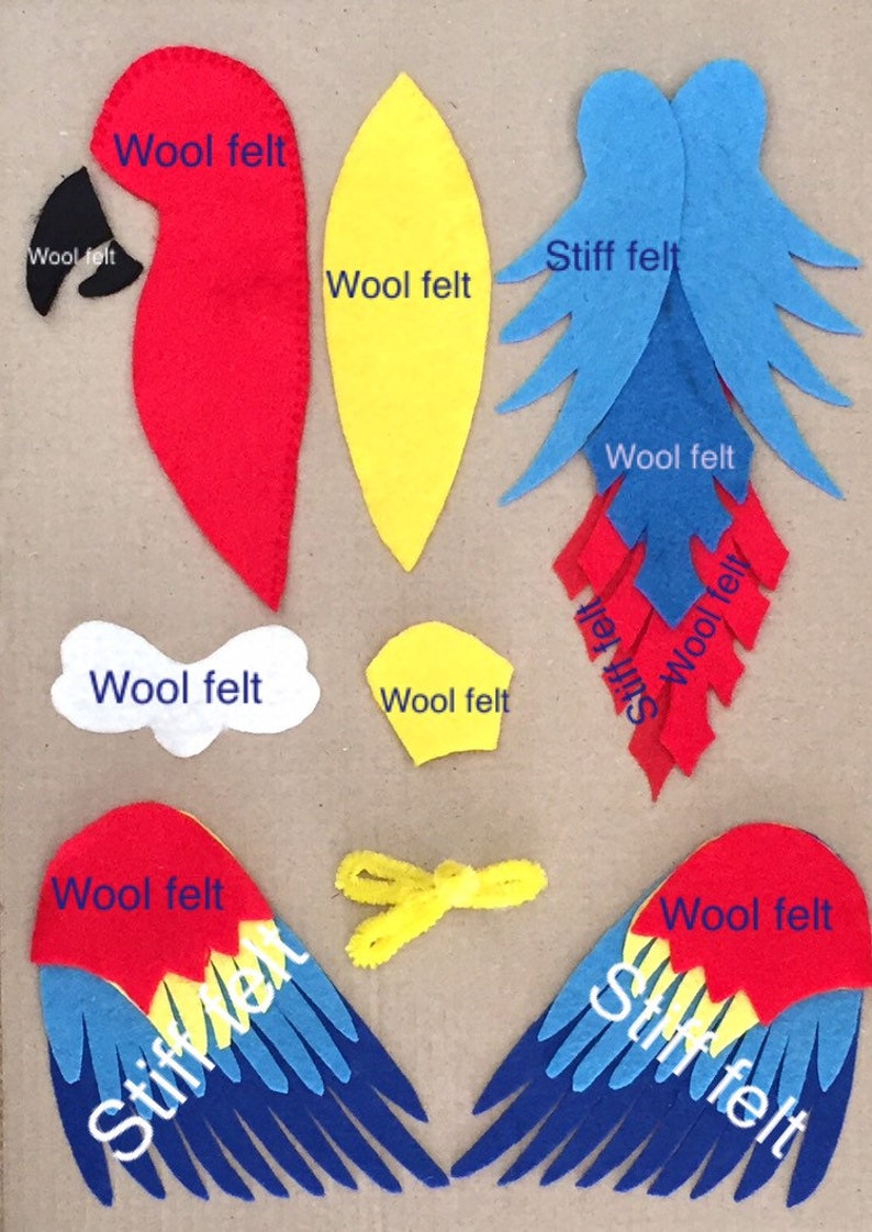 Felt Parrot, Felt Macaw, Sewing Pattern, plushie, Felt parrot, Plush parrot, Toy parrot, PDF Pattern, sewing tutorial, kidsroom decor, craft image 6