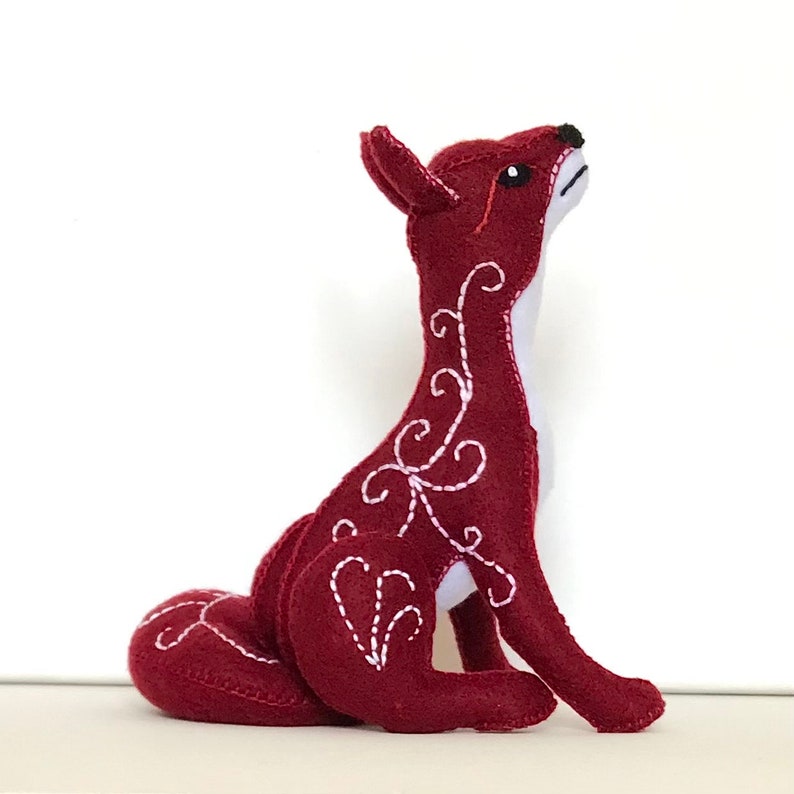 FELT RED FOX pdf sewing pattern, red fox display, fox sewing pattern, toy fox, embroidered fox, holiday project, kidsroomdecor, mom crafters image 4