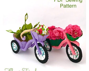 Felt Flower Tricycle sewing pattern, Trike,  PDF sewing pattern, florist display, sewing tutorial, decor, ornaments, arts & crafts, bike