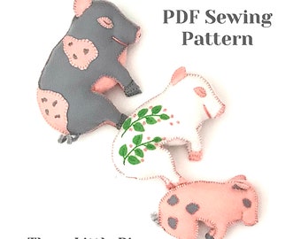 Felt Pig PDF sewing pattern, sleeping pig, three little pigs, PDF pattern, kidsroomdecor, soft toy keepsake, handmade pigs in blanket, diy