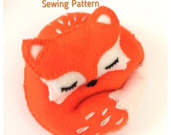 Felt Sleeping Fox PDF sewing pattern, diy red orange fox, kidsroom display, kids play, craft felt project, stuffed animals, diy felt craft