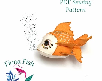 Felt Fish PDF sewing pattern, kidsroomdecor, soft toy keepsake, handmade plushie fish craft project, diy felt fish pattern, gift for kids.