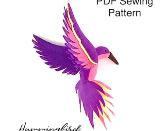 Hummingbird PDF Sewing Pattern -  Felt bird, Plushie bird, exotic, PDF Pattern, sewing tutorial, project, display, ornament, display