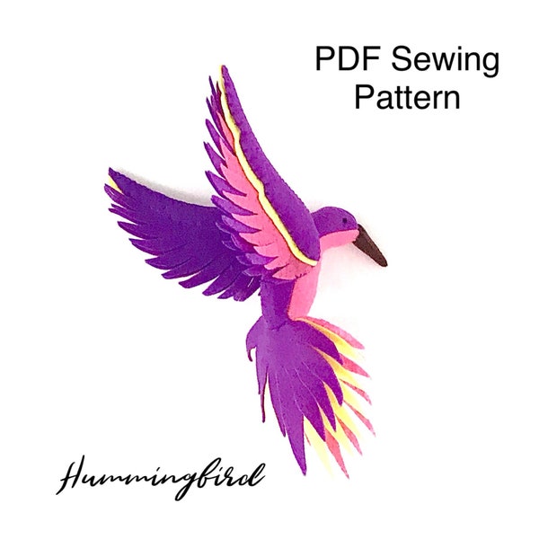 Hummingbird PDF Sewing Pattern -  Felt bird, Plushie bird, exotic, PDF Pattern, sewing tutorial, project, display, ornament, display
