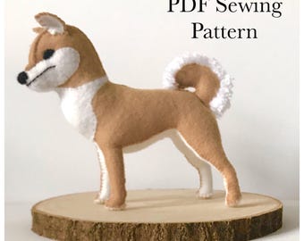Felt Shiba Inu Dog pdf sewing pattern, display, holiday project, kidsroomdecor, mom crafters, felt diy crafting, cute puppy, 3D