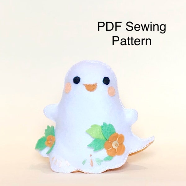 Felt Halloween Ghost PDF sewing pattern, Halloween ghost PDF pattern, kidsroomdecor, soft toy keepsake, handmade plushie spook craft project