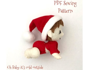 Felt Baby sewing pattern - , christmas baby, baby crawling, felt toy, PDF pattern, handmade, kidsroomdecor, sewing pattern, baby display