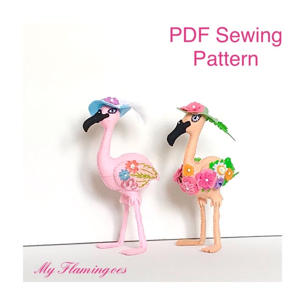 Felt Flamingo PDF Sewing Pattern - kidsroom decor, craft project, birds, toy, bird collection, Christening gift, gift first born, handmade