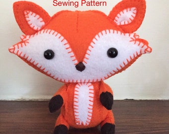 Felt Fox PDF sewing pattern -  toy felt plushie fox, PDF pattern, craft project, kidsroomdecor,  tutorial, kids play, DIY, nursery decor