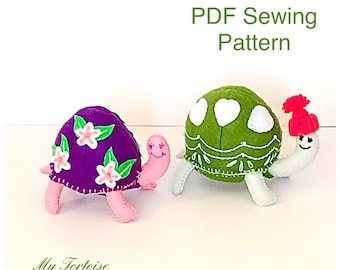 Felt Tortoise PDF Sewing Pattern, kids gift, soft toy, handmade, plushie, gift, animal lovers, kids play, sewing project, green tortoise