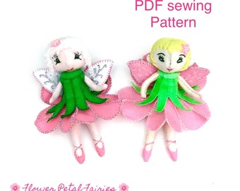 Felt Fairy PDF sewing pattern - Flower Fairy, kidsroomdecor, Pink Petals toy fairy, kidsroom decor, party gift, diy felt fairy princess, diy