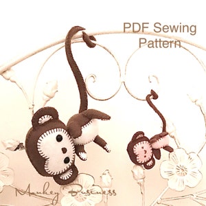 Monkey Sewing Pattern - Felt Monkey , Plushie monkey, Toy monkey, Downloadable Pattern, sewing tutorial, monkey, kidsroomdecor