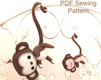 Monkey Sewing Pattern - Felt Monkey , Plushie monkey, Toy monkey, Downloadable Pattern, sewing tutorial, monkey, kidsroomdecor