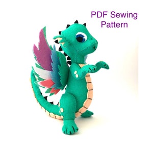 Felt Dragon sewing Pattern - Felt Dragon, Plushie Dragon, Toy Dragon, Baby Dragon, Cute Dragon, sewing tutorial, kidsroom decor, Stuffed toy