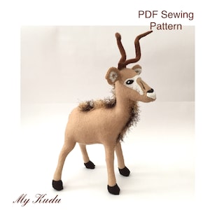 Felt 3D Kudu PDF Sewing Pattern - kids play, kidsroom decor, sewing project, felt animal, kidsroomdecor, African animal, felt DIY craft