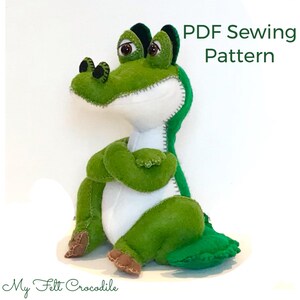 Felt PDF 3D Quirky Crocodile Sewing Pattern -  plushie crocodile, sewing tutorial,  kidsroom decor, Stuffed toy, felt diy dragon, kids gift.