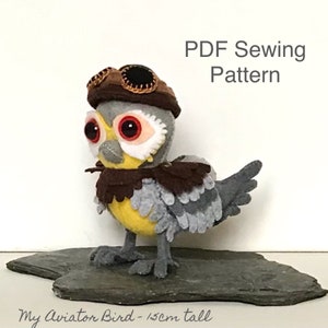 Felt Aviator Bird PDF patron de couture, lunettes d'aviateur, décor de chambre d'enfant, cadeau pour les enfants, artisanat en feutre pour chambre d'enfant, jouets en feutre bricolage, couture à la main