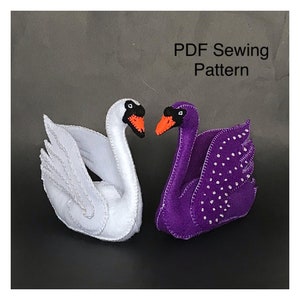 Felt Swan Sewing Pattern, tutorial, Plushie, Toy, decor, male, female, craft, PDF tutorial, DIY, craft, display, waterfowl, black, white