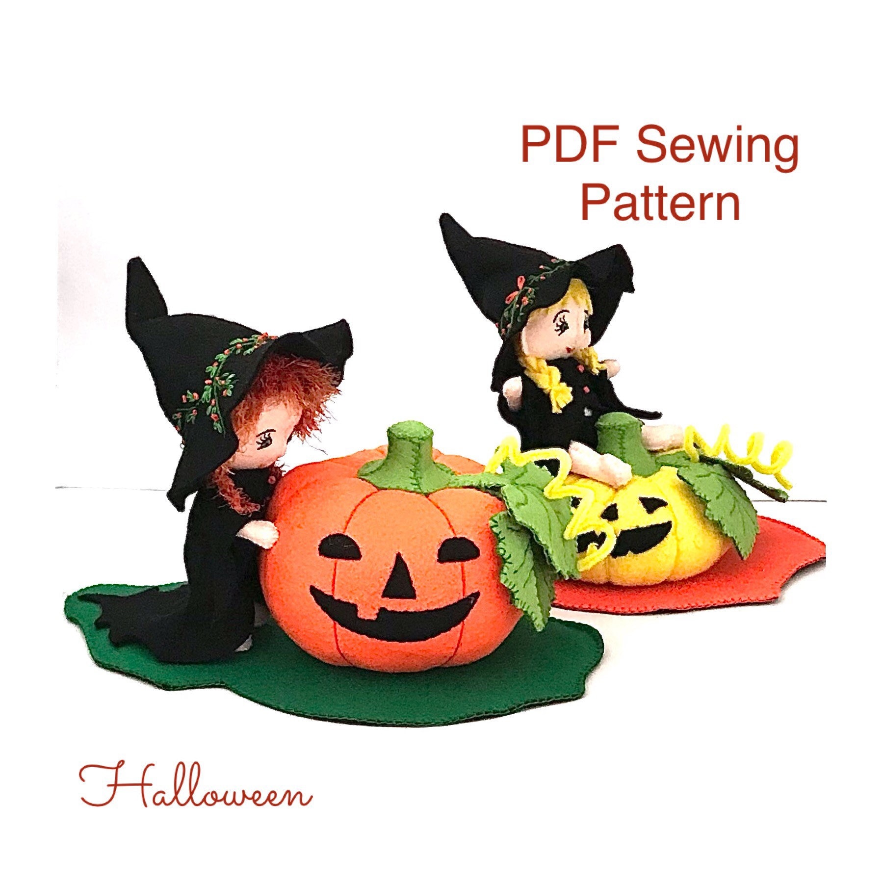 Felt Halloween Display Sewing Pattern Witch Pumpkin | Etsy