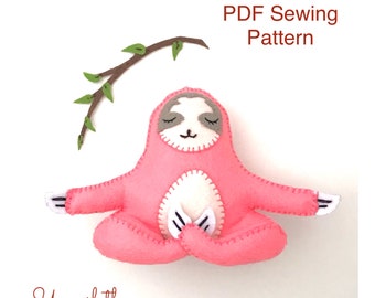 Felt Sloth PDF sewing pattern, yoga sloth PDF pattern, kidsroomdecor, soft toy keepsake, handmade plushie, gift, diy felt toy, craft project