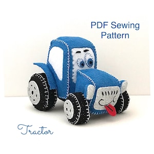 Felt Tractor sewing pattern, Toy tractor, PDF Pattern, farm tractor, funny tractor, tutorial, kidsroom decor, handmade, craft, cute, cartoon