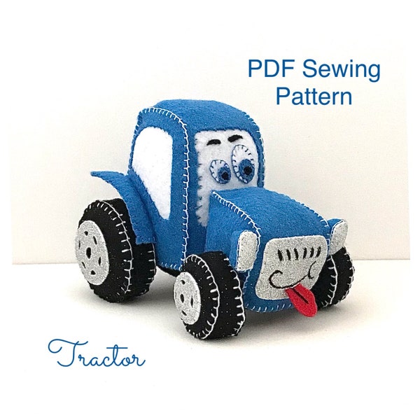 Felt Tractor sewing pattern, Toy tractor, PDF Pattern, farm tractor, funny tractor, tutorial, kidsroom decor, handmade, craft, cute, cartoon