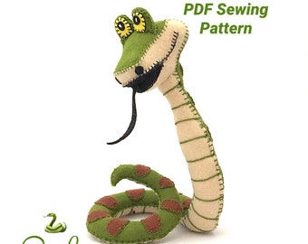 Felt 3D Snake Sewing Pattern, PDF pattern, plushie, toy, decoration, disney, handmade, stuffed animal, reptile, display, kids room decor toy