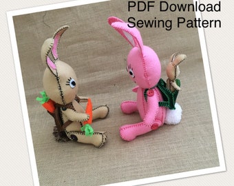 Felt Bunny PDF sewing pattern -  cute  bunny toy, sewing tutorial, kidsroomdecor, craft project, diy felt bunny, stuffed bunny, kids play