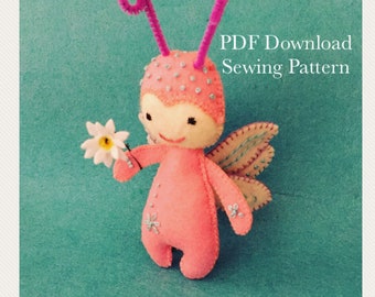 Felt Lady Bug sewing pattern, butterfly sewing pattern, felt butterfly, sewing pattern, sewing tutorial, kidsroomdecor, DIY, felt craft