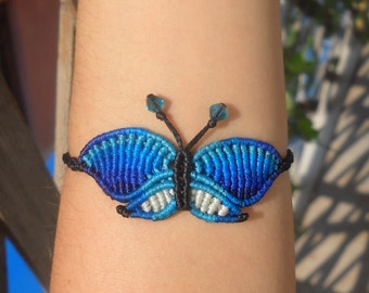 Macrame bracelet blue butterfly/handmade micromacrame