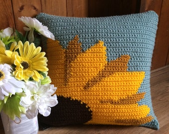crochet de girasol, crochet de otoño, almohada de girasol, girasol, crochet de primavera, decoración del hogar, patrón de almohada de girasol en pico