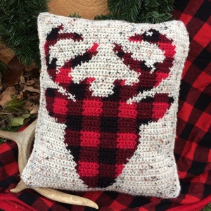 Buffalo Plaid Crochet Deer Head Pillow Pattern, Crochet Deer, Crochet Pillow, Christmas Crochet, Rustic Crochet, pdf file, Plaid Pillow