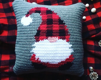 crochet pattern, christmas crochet, instant download, gnome pillow, gnome crochet, buffalo plaid, gnome for the holidays crochet pattern