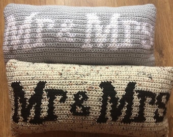 Mr & Mrs Crochet Pillow Pattern, crochet pattern, crochet pillow, pdf file, rustic crochet, wedding gift, wedding crochet, pdf file