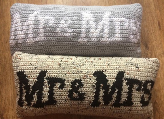 Mr & Mrs Crochet Pillow Pattern, crochet pattern, crochet pillow, pdf file, rustic crochet, wedding gift, wedding crochet, pdf file