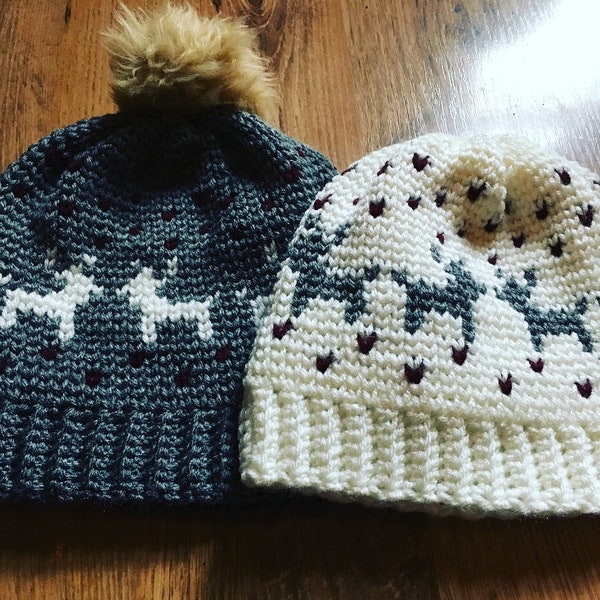 crochet hat, crochet pattern, fair isle crochet, deer crochet, crochet toque, Oh Deer Crochet Hat Pattern, pdf file, instant download