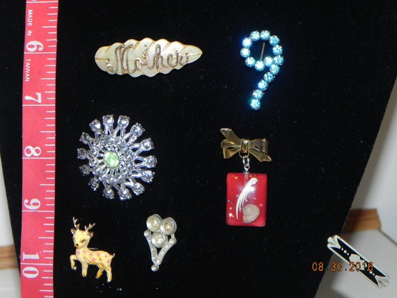 6 Vintage Pins; Mother, Deer, #6 or 9 with blue g… - image 1