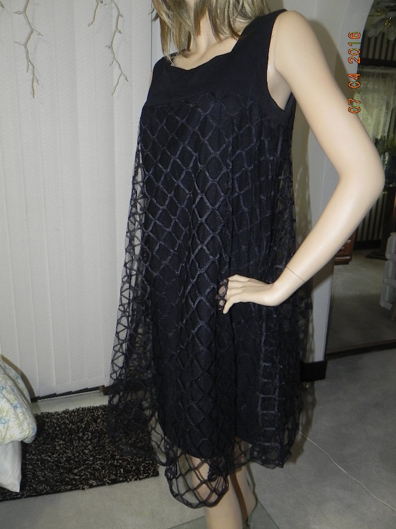Vintage Dress Black Sleeveless Square neckline. Ba