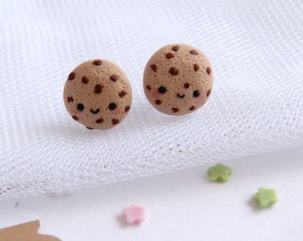 Kawaii Choco Chip Cookie Stud Earrings: Miniature Food Jewelry