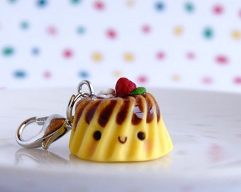 Cute pudding charm, kawaii jelly charm, kawaii polymer clay miniature food charm, cute flan charm, food stitch marker, cute kawaii stuff
