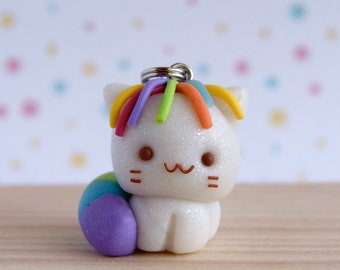 Kawaii rainbow cat charm, polymer clay cat charm, lucky cat charm, miniature cat charm, kawaii clay animals charms, LGTB pride