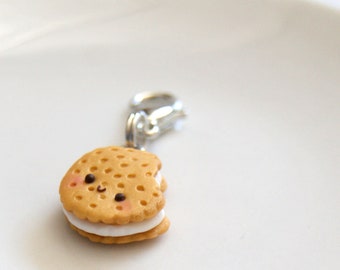 Cute miniature sandwich cookie charm, kawaii cookie charm, kawaii polymer clay food charm, kawaii stitch markers, cute miniature food charm