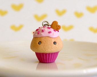 Cute pink cupcake charm, valentine's day cute charm, kawaii food charm, miniature food charms, polymer clay kawaii, cute food stitch marker