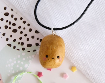 Kawaii potato charm cord necklace, cute potato necklace, polymer clay charm necklace, kawaii food charm, clay cute food, funny food charm